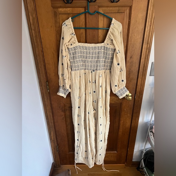 Free People embroidered detail boho crinkle jumpsuit in ecru - Picture 3 of 8